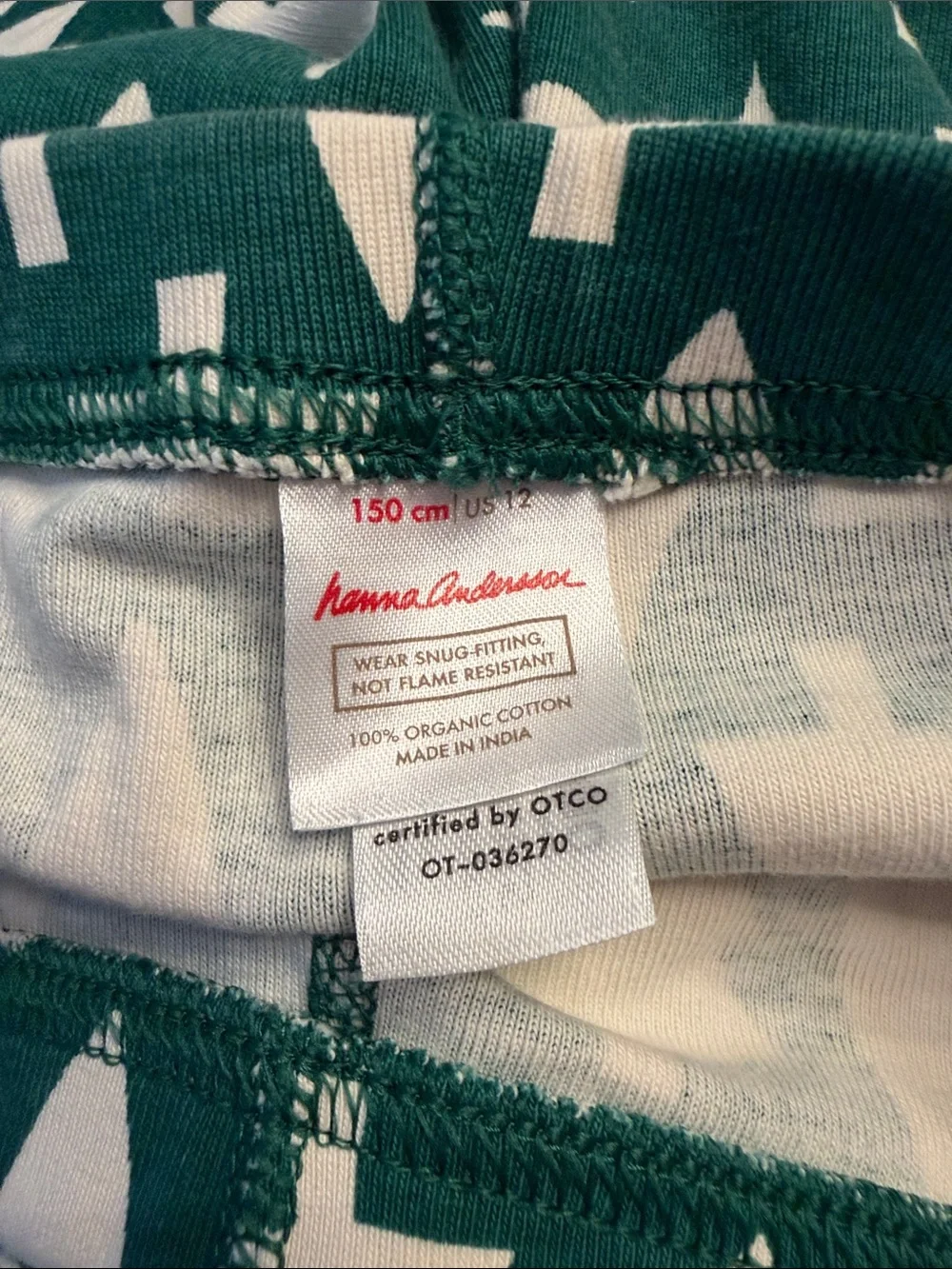 Like new! Hanna Andersson Organic Cotton Green & White Tree Pajama Set, sz 12